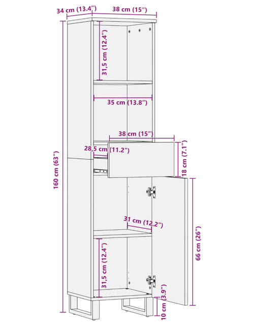 Încărcați imaginea în vizualizatorul Galerie, Dulap, 38x34x160 cm, lemn masiv de acacia
