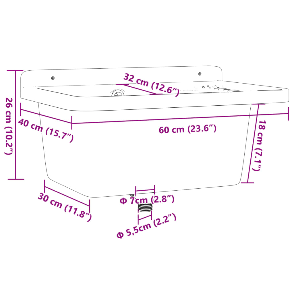 Chiuvetă lavoar pentru montare pe perete gri 60x40x28 cm rășină