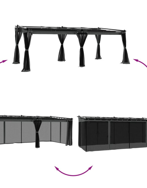 Încărcați imaginea în vizualizatorul Galerie, Foișor cu pereți din plasă, antracit, 6x3 m, oțel
