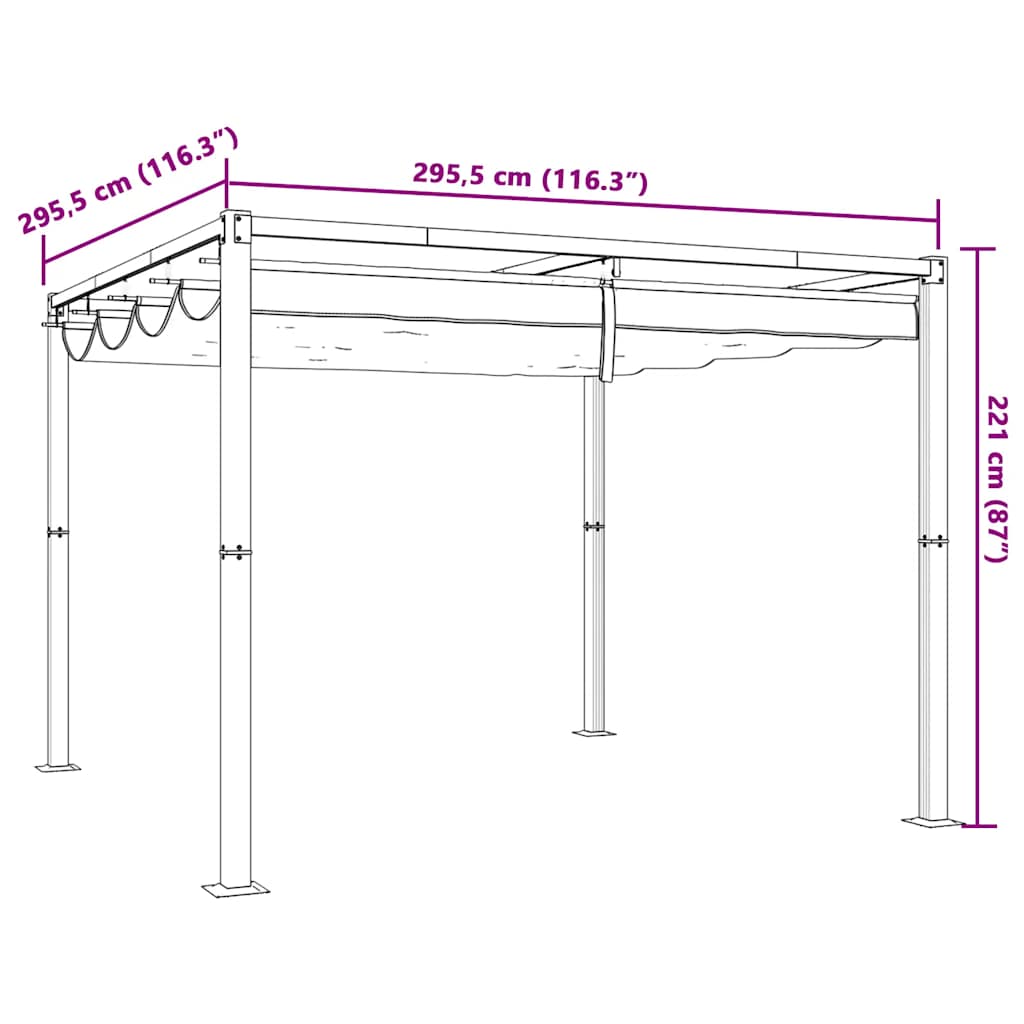 Foișor de grădină cu acoperiș retractabil antracit 3x3 m oțel