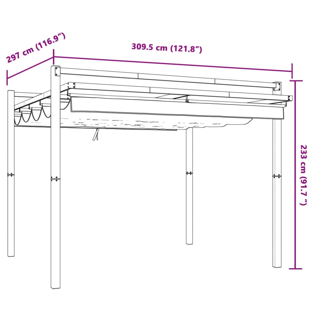 Foișor de grădină acoperiș retractabil crem 3x3 m aluminiu