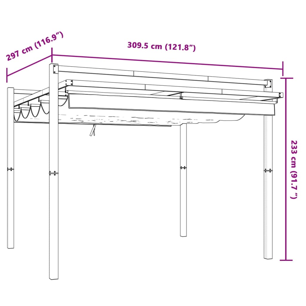 Foișor de grădină acoperiș retractabil gri taupe 3x3 m aluminiu