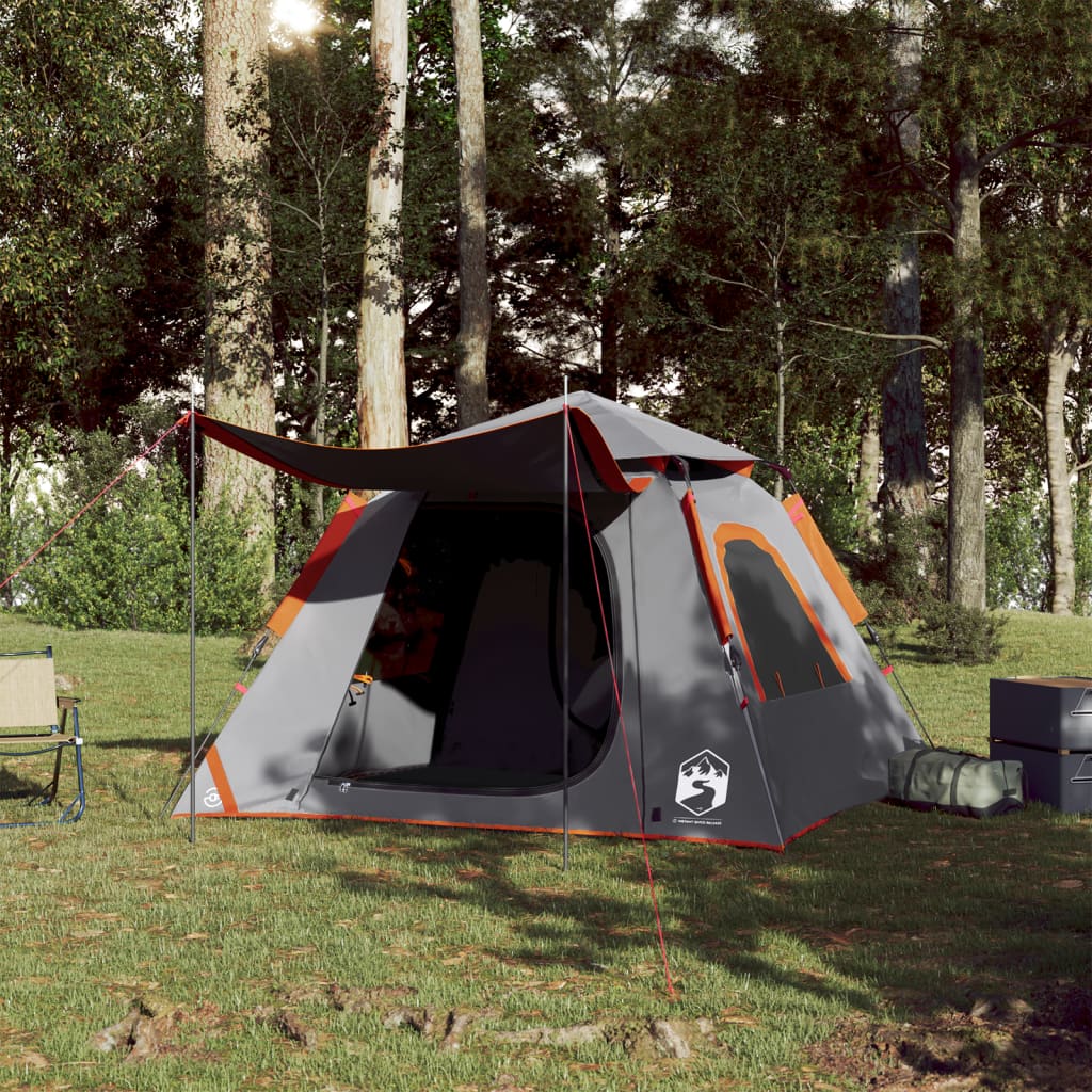 Cort camping cupolă 4 persoane, gri/portocaliu, setare rapidă