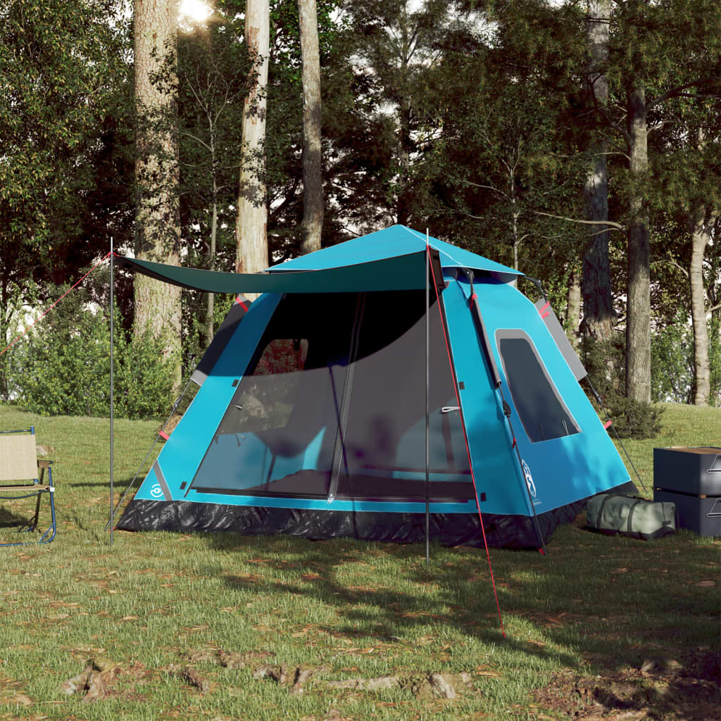 Cort de camping cupolă 5 persoane, setare rapidă, albastru