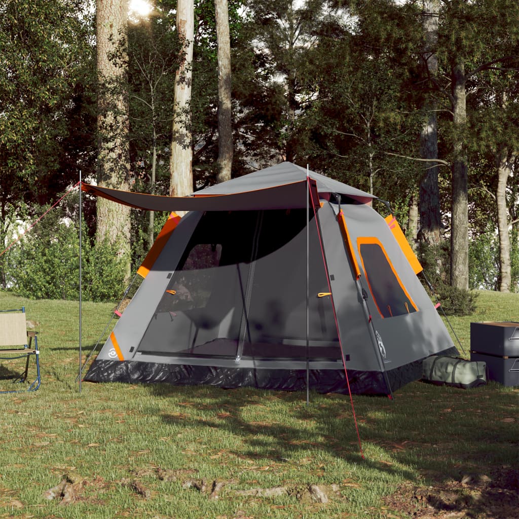 Cort camping cupolă 5 persoane, gri/portocaliu, setare rapidă