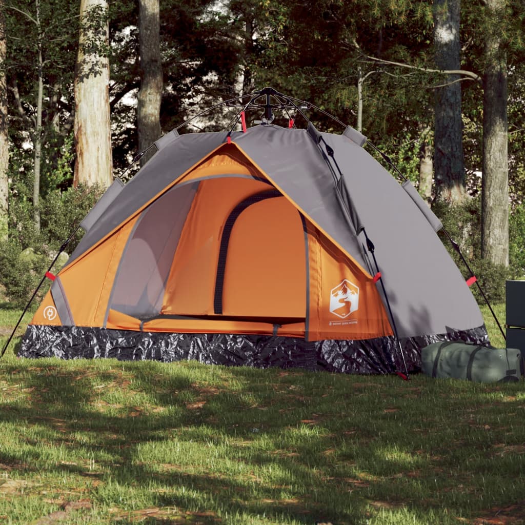Cort camping cupolă 2 persoane, gri/portocaliu, setare rapidă