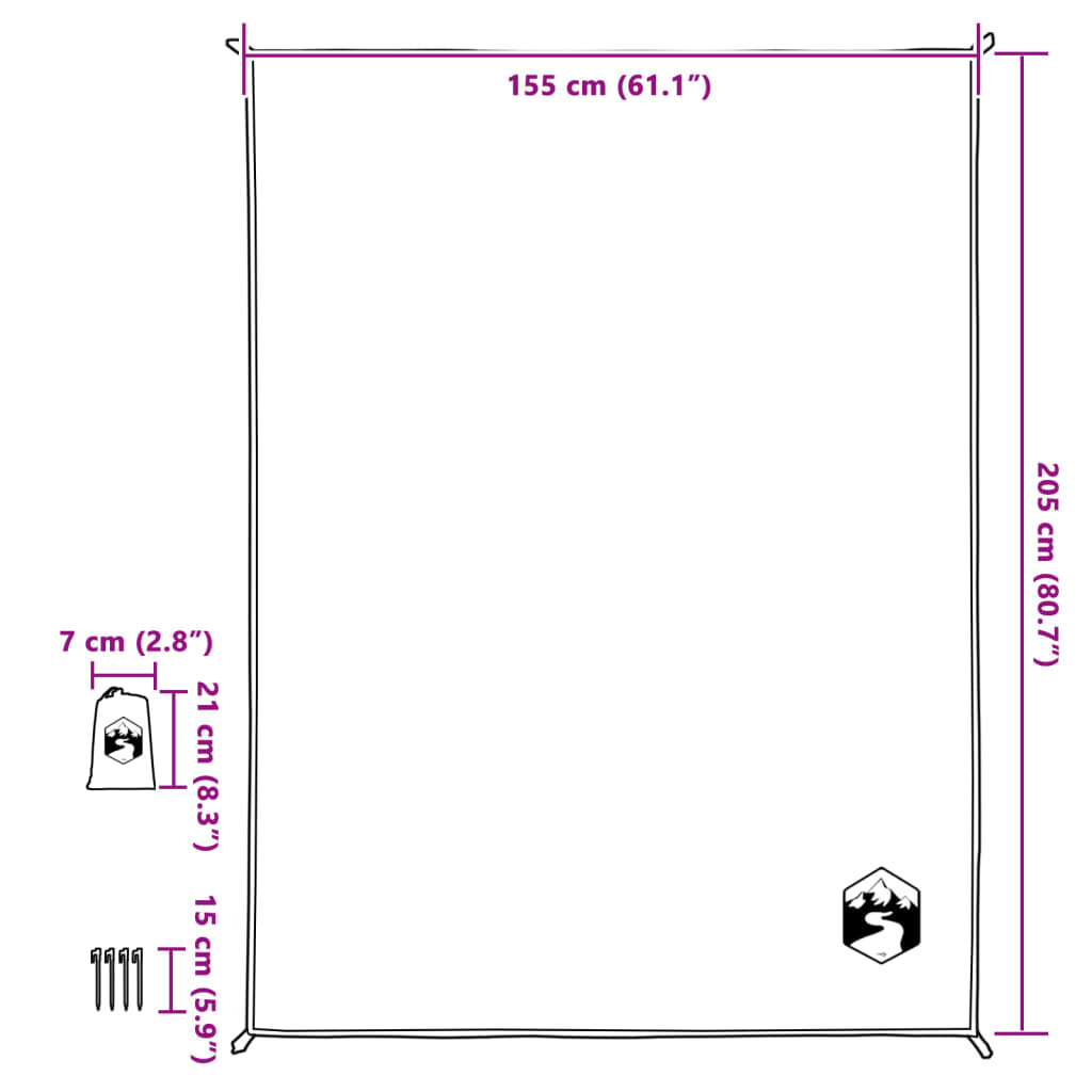 Pătură de picnic cu țăruși, albastru, 205x155 cm