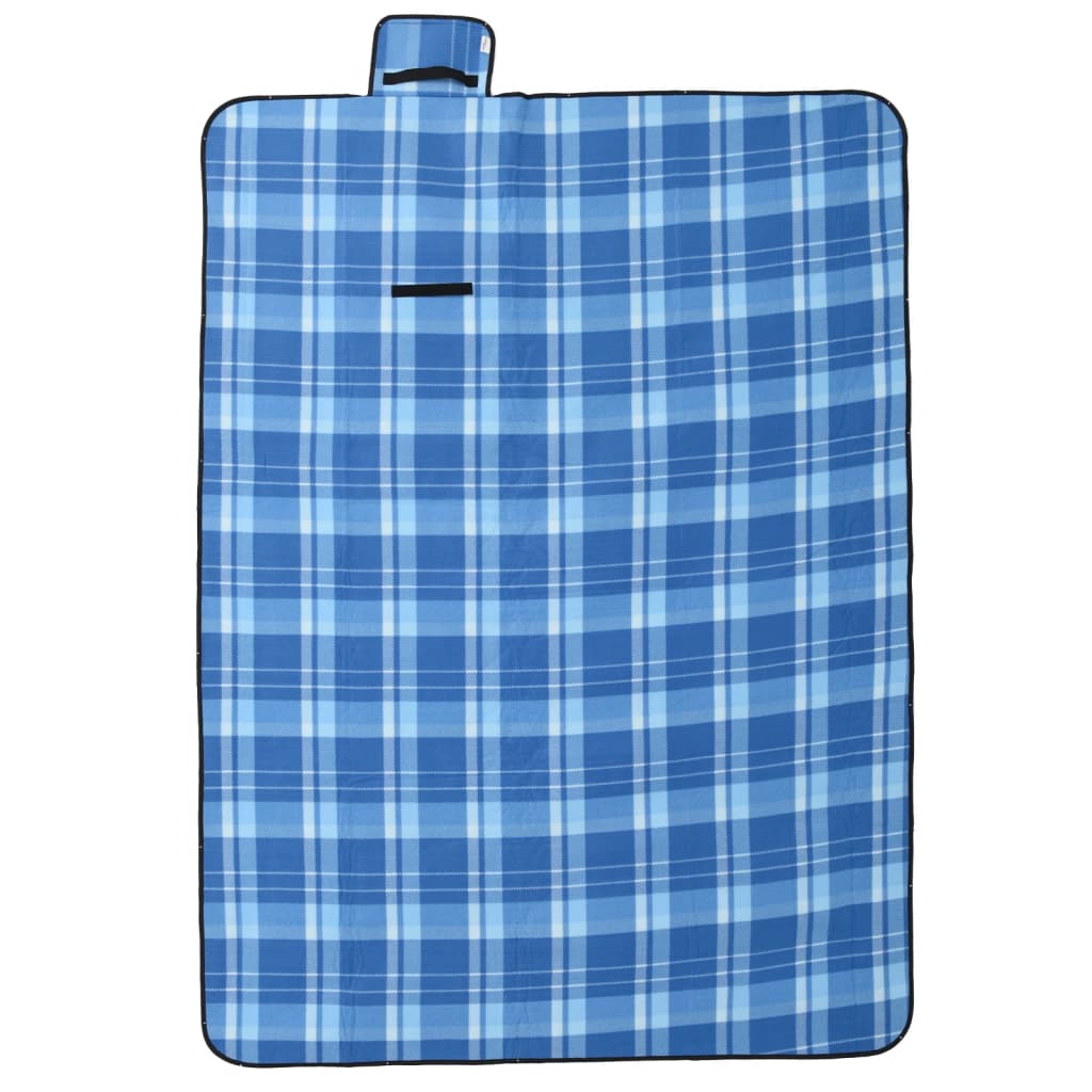 Pătură de picnic pliabilă, carouri albastre, 200x150 cm catifea