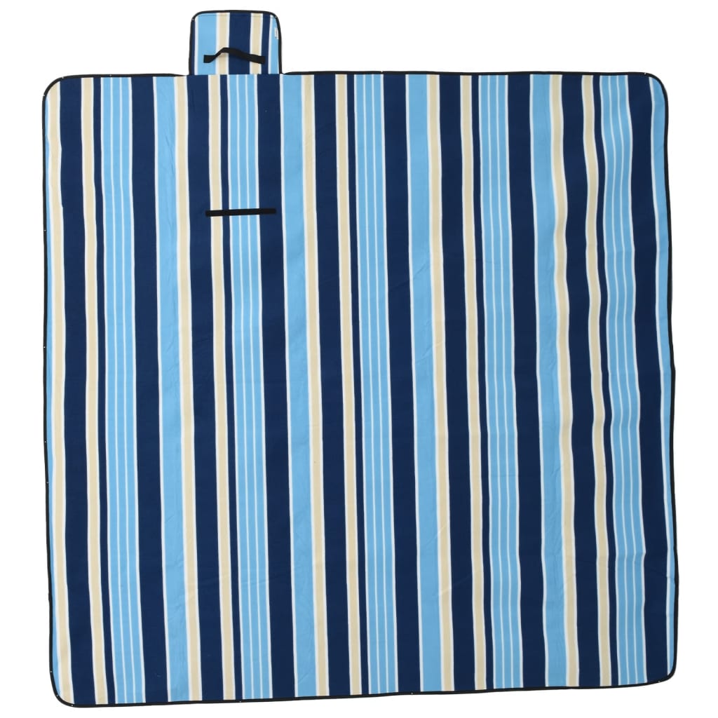 Pătură picnic pliabilă, dungi albastre alb, 200x200 cm catifea