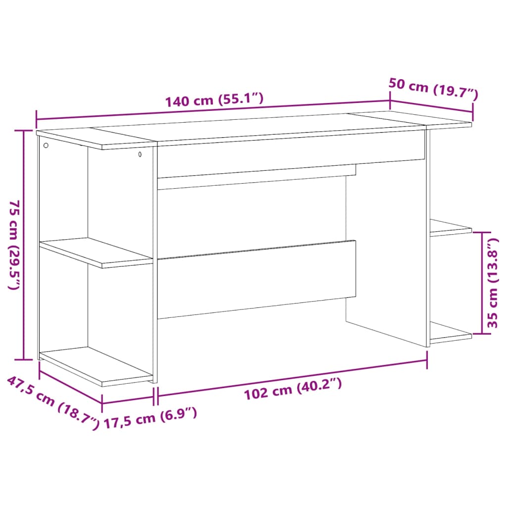 Birou, alb, 140x50x75 cm, lemn prelucrat