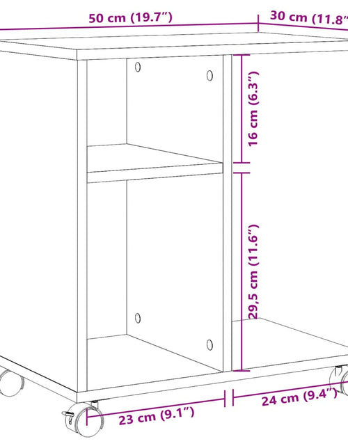 Загрузите изображение в средство просмотра галереи, Masă laterală cu roți, gri sonoma 50x30x55 cm lemn prelucrat
