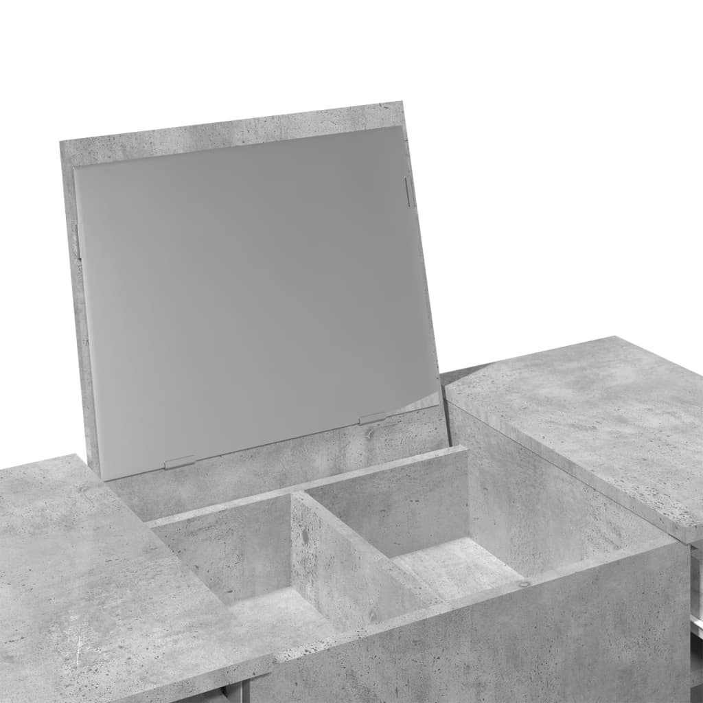 Masă de toaletă cu oglindă, gri beton, 100x45x76 cm