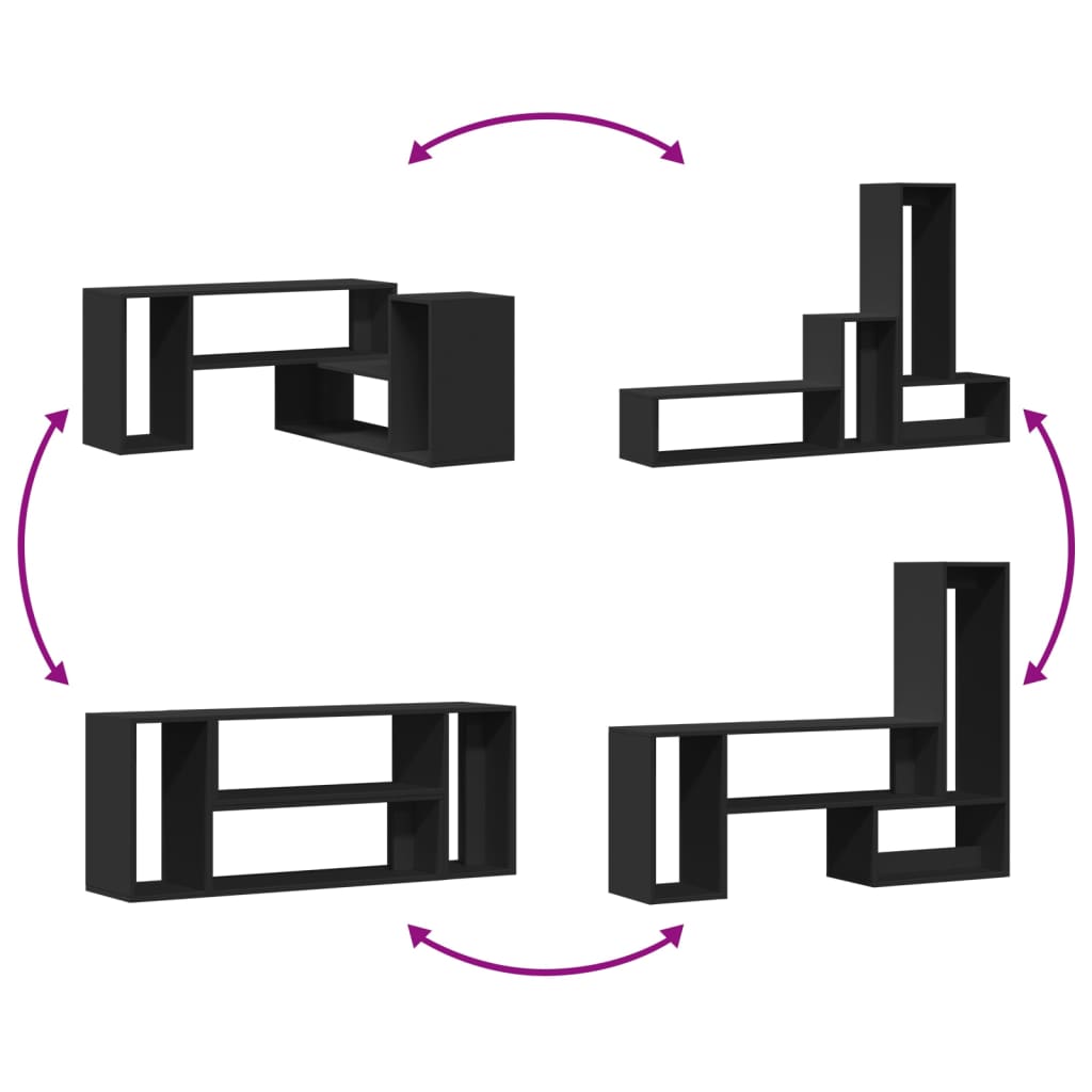 Dulap TV, 2 buc., negru, 100x30x50 cm, lemn prelucrat