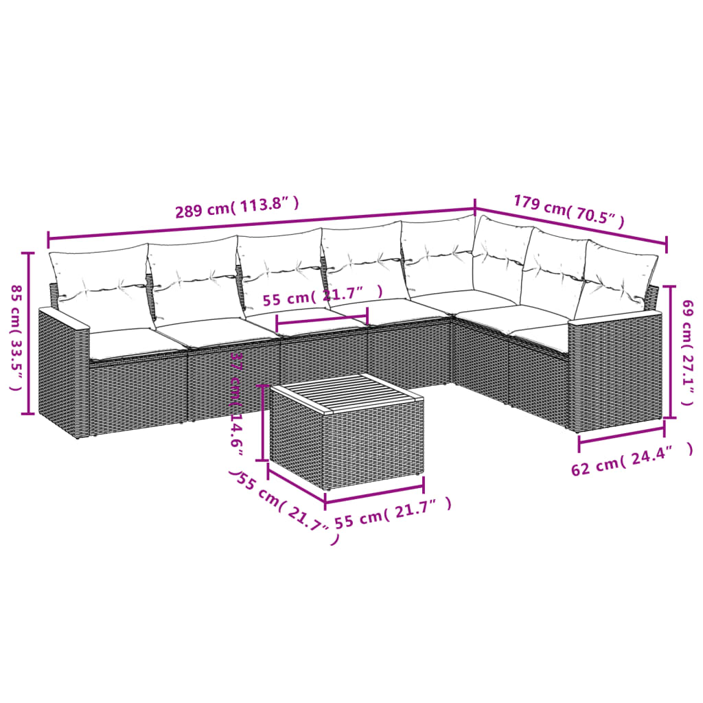 Set mobilier de grădină cu perne, 8 piese, negru, poliratan