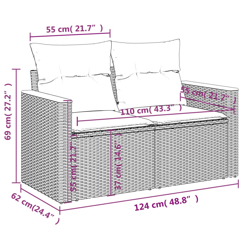 Set mobilier de grădină cu perne, 8 piese, negru, poliratan