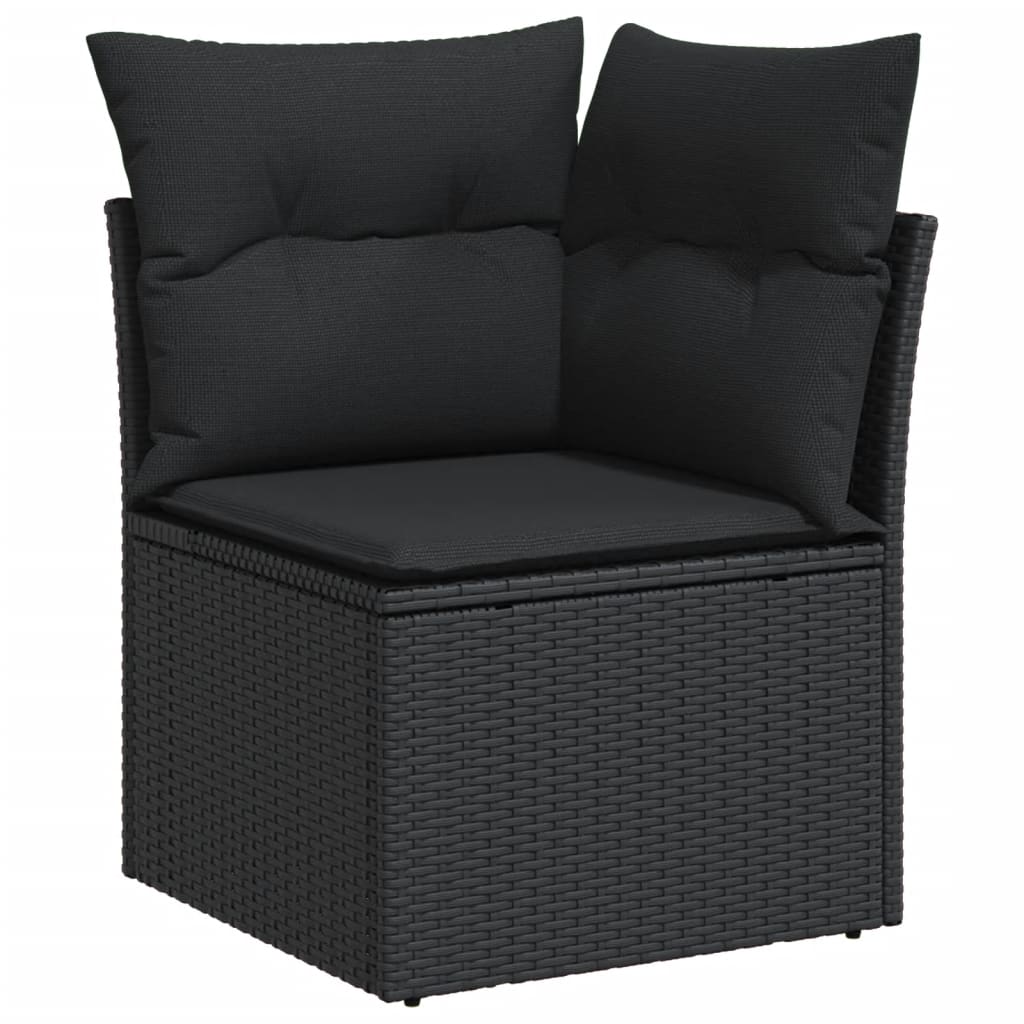 Set mobilier de grădină cu perne, 8 piese, negru, poliratan - Lando