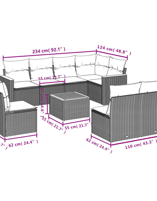 Загрузите изображение в средство просмотра галереи, Set canapele de grădină, 9 piese, cu perne, bej, poliratan
