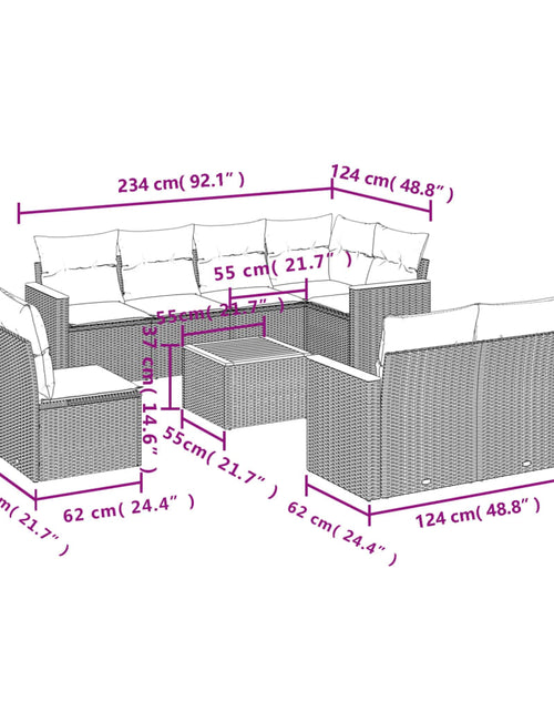 Загрузите изображение в средство просмотра галереи, Set canapele de grădină, 9 piese, cu perne, bej, poliratan
