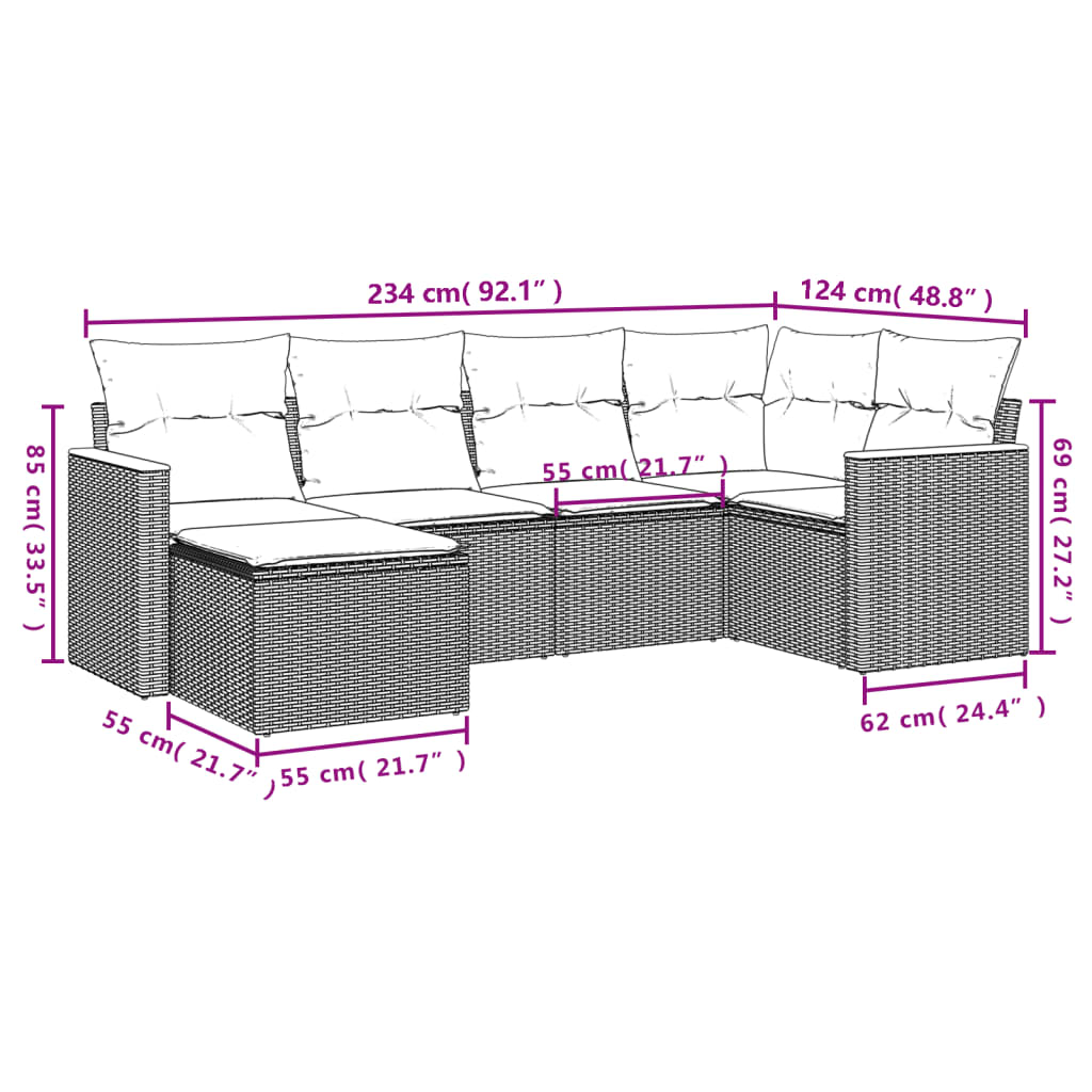 Set canapele de grădină cu perne, 6 piese, bej, poliratan