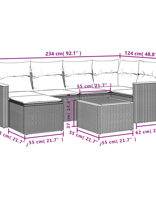 Încărcați imaginea în vizualizatorul Galerie, Set canapele de grădină, 7 piese, cu perne, bej, poliratan

