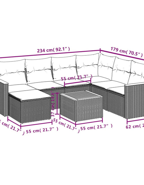 Încărcați imaginea în vizualizatorul Galerie, Set canapele de grădină, 8 piese, cu perne, bej, poliratan
