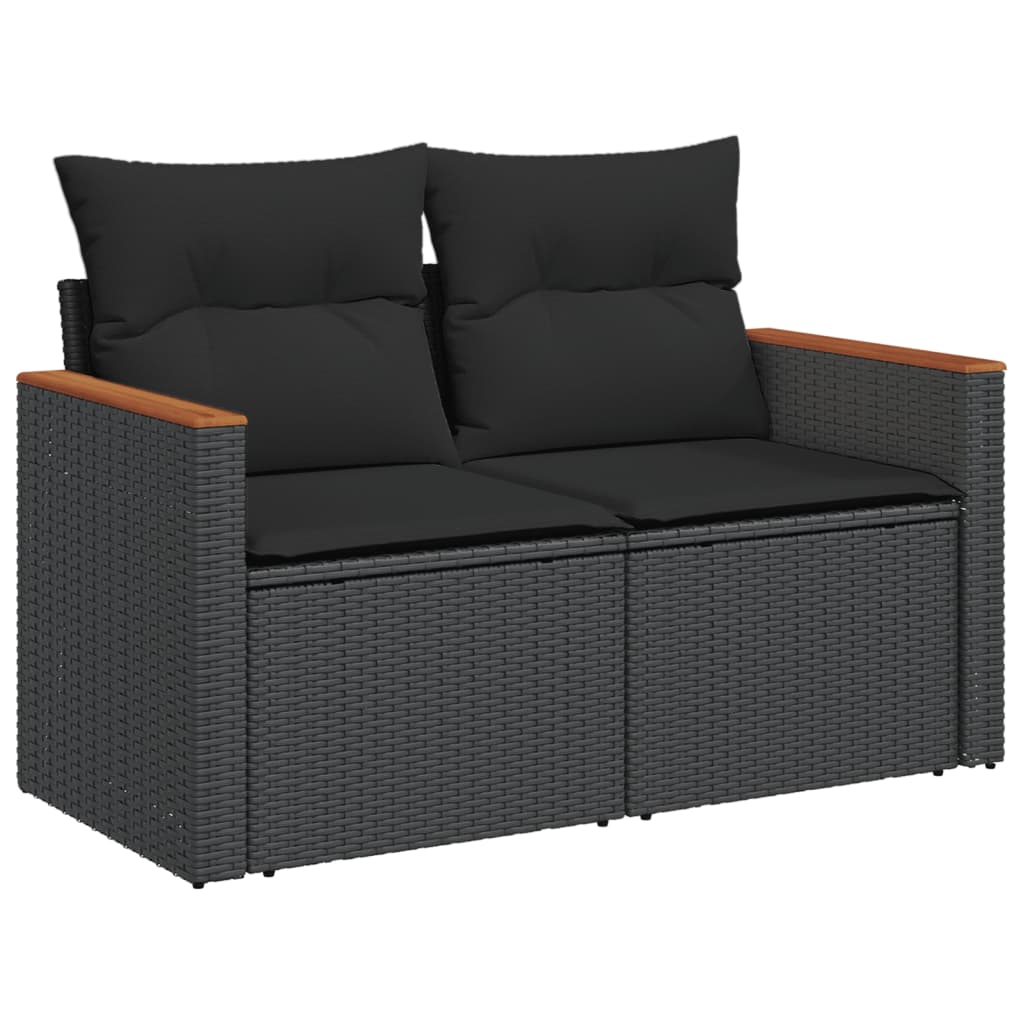 Set mobilier de grădină cu perne, 9 piese, negru, poliratan