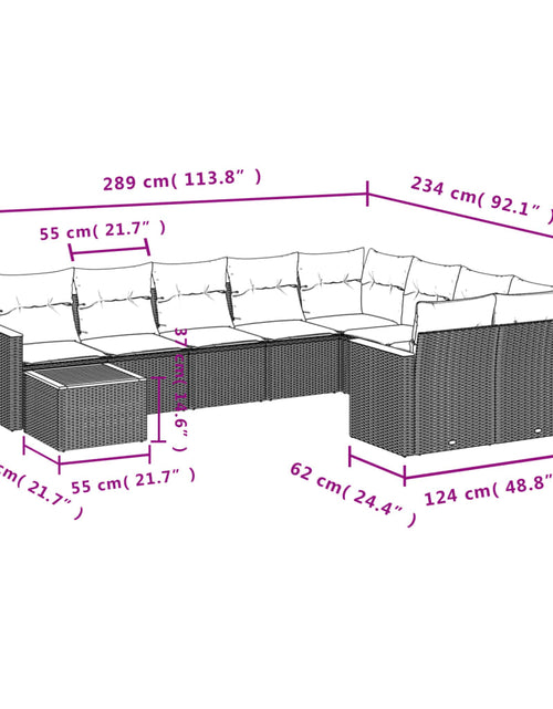 Încărcați imaginea în vizualizatorul Galerie, Set mobilier de grădină cu perne, 10 piese, gri, poliratan
