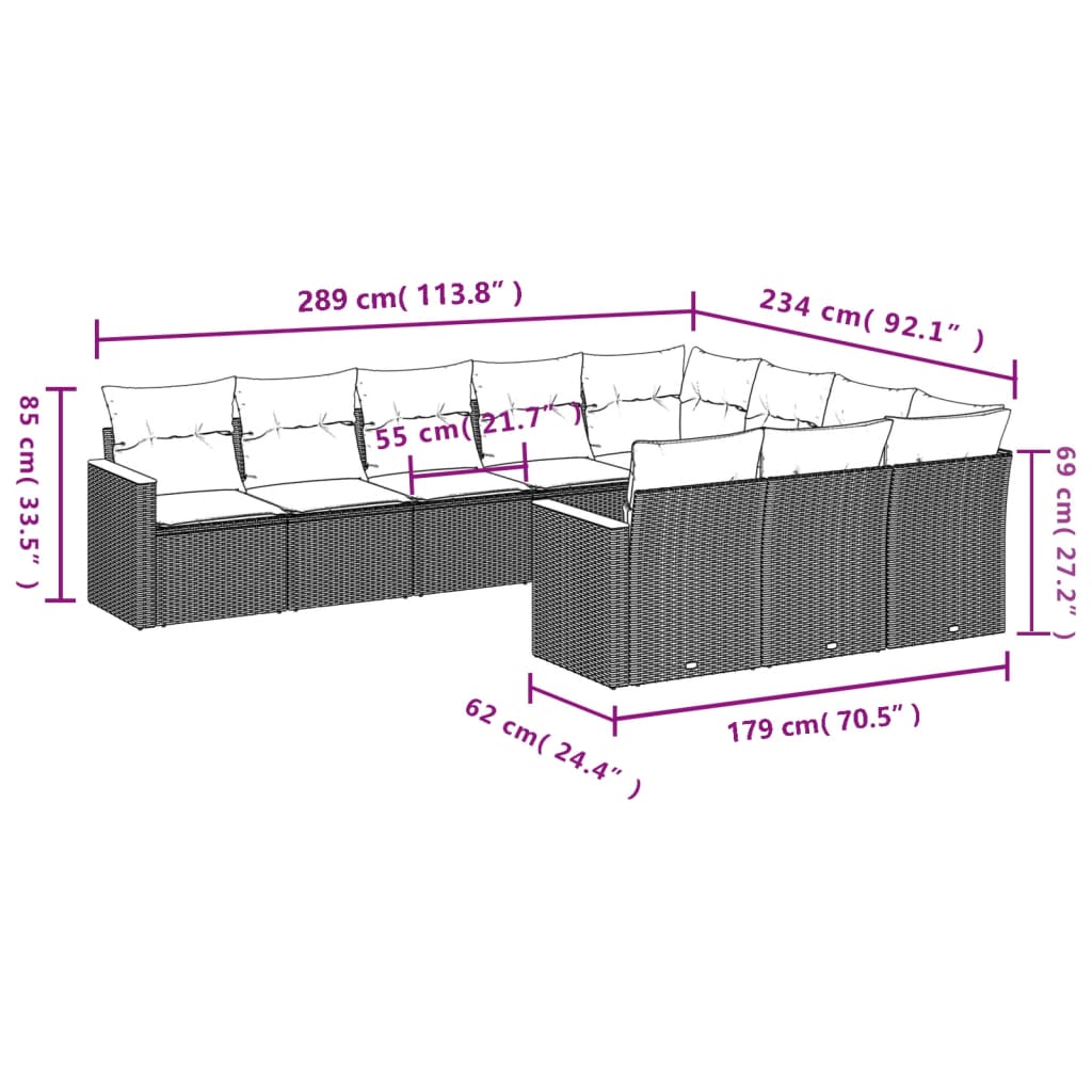 Set canapele de grădină cu perne, 10 piese, bej, poliratan