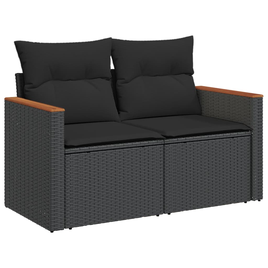 Set mobilier de grădină cu perne, 13 piese, negru, poliratan