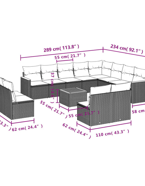 Încărcați imaginea în vizualizatorul Galerie, Set canapele de grădină, 13 piese, cu perne, bej, poliratan

