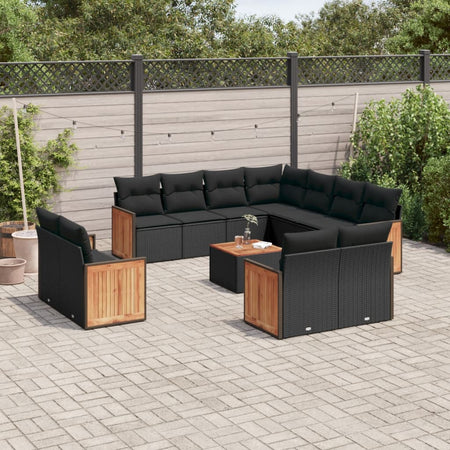 Set canapele de grădină, 12 piese, cu perne, negru, poliratan