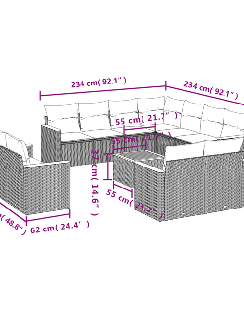 Загрузите изображение в средство просмотра галереи, Set canapele de grădină, 12 piese, cu perne, negru, poliratan
