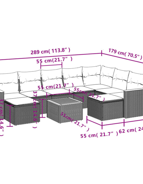 Загрузите изображение в средство просмотра галереи, Set mobilier de grădină cu perne, 10 piese, gri, poliratan
