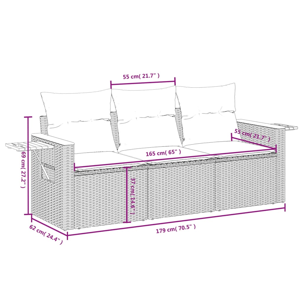 Set canapele de grădină, 3 piese, cu perne, bej, poliratan