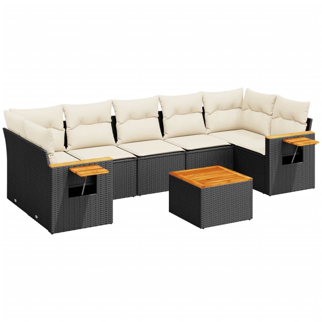 Set mobilier de grădină cu perne, 8 piese, negru, poliratan