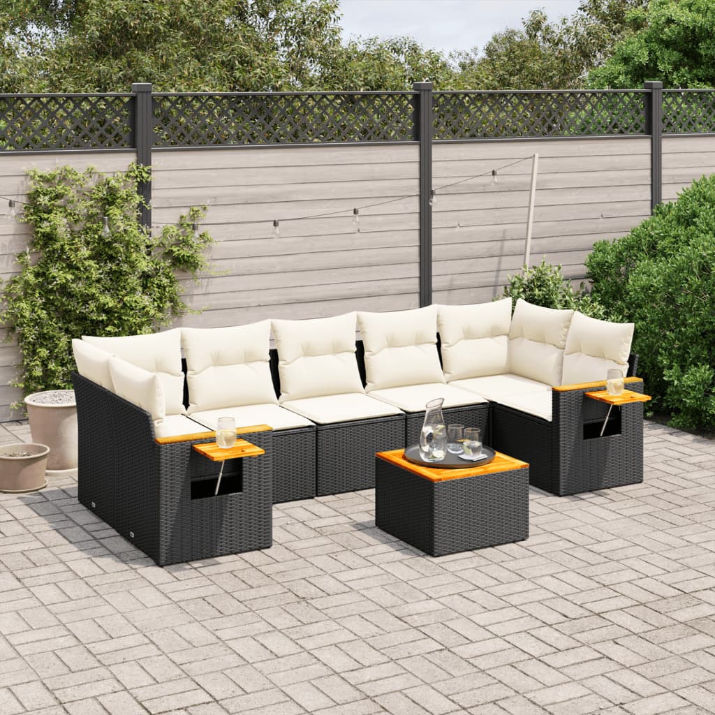 Set mobilier de grădină cu perne, 8 piese, negru, poliratan