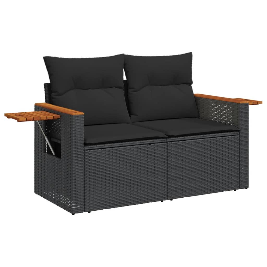 Set mobilier de grădină cu perne, 4 piese, negru, poliratan