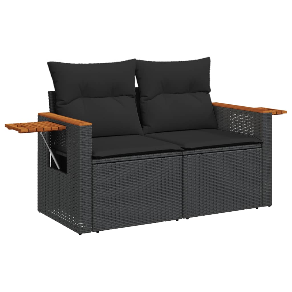 Set mobilier de grădină cu perne, 5 piese, negru, poliratan - Lando