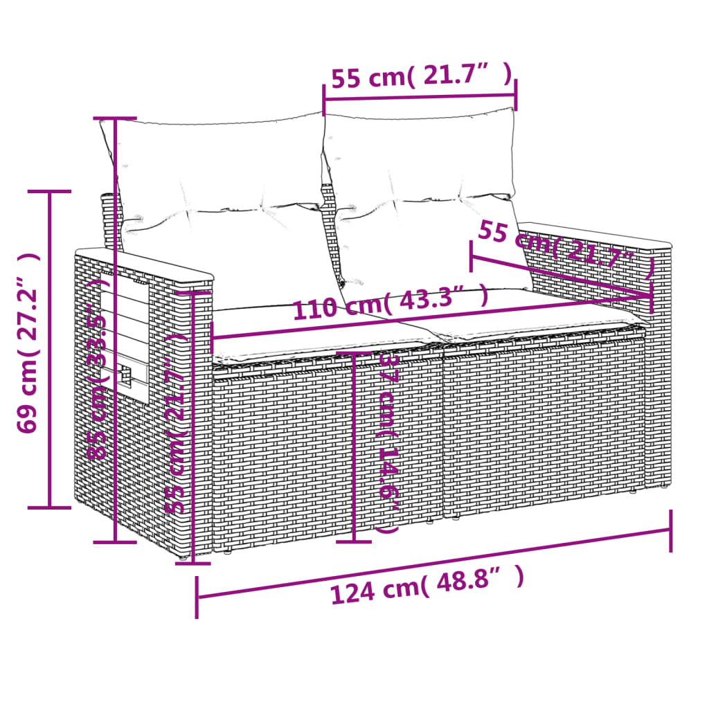 Set mobilier grădină cu perne, 6 piese, gri, poliratan