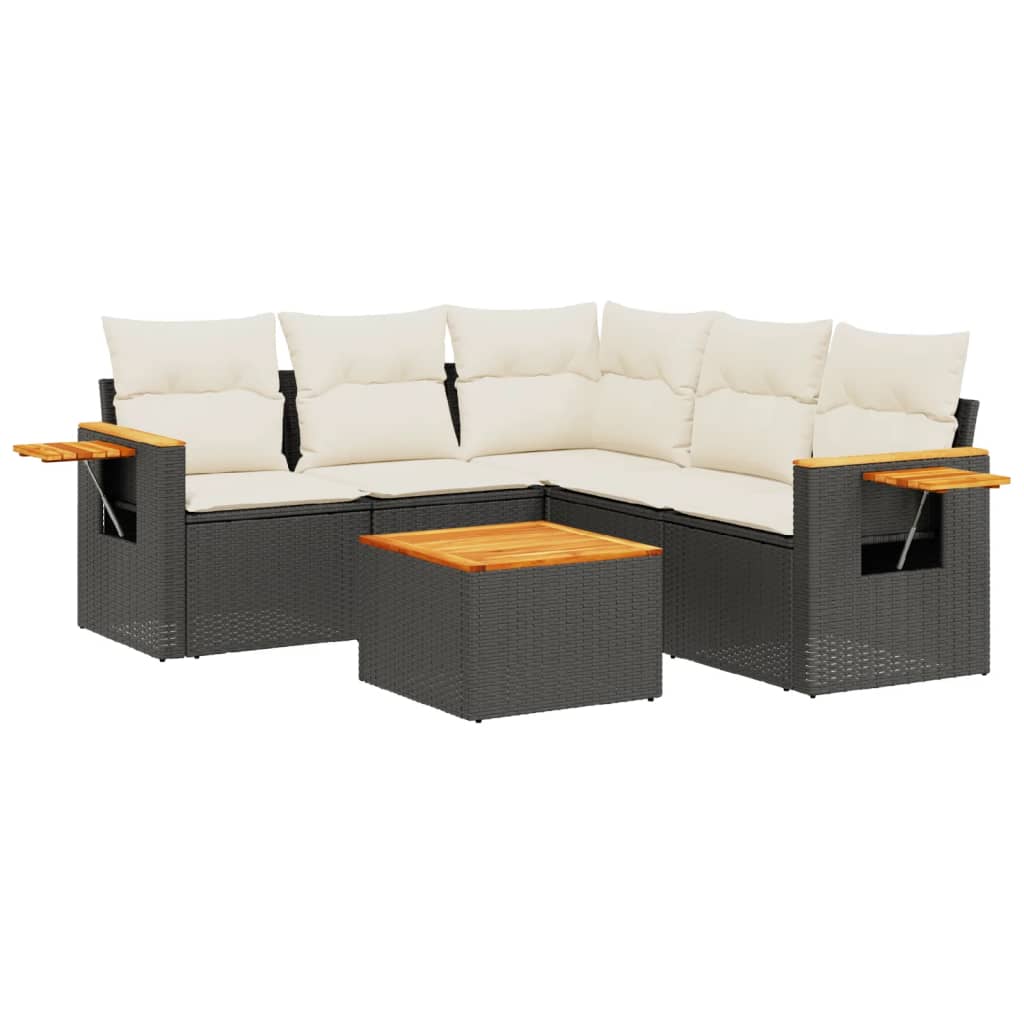 Set mobilier de grădină cu perne, 6 piese, negru, poliratan