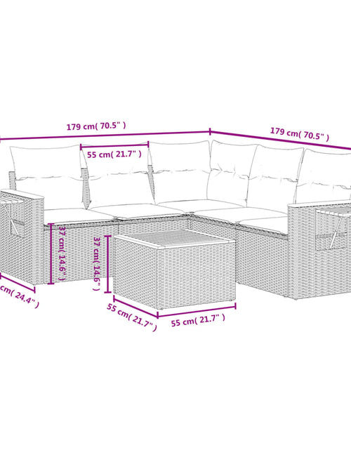 Încărcați imaginea în vizualizatorul Galerie, Set mobilier de grădină cu perne, 6 piese, negru, poliratan
