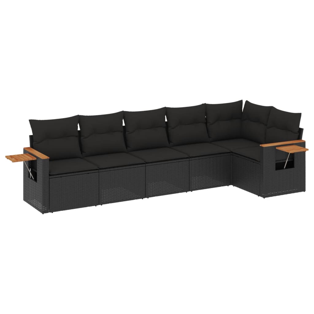 Set mobilier de grădină cu perne, 6 piese, negru, poliratan