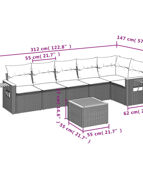 Загрузите изображение в средство просмотра галереи, Set canapele de grădină, 7 piese, cu perne, bej, poliratan
