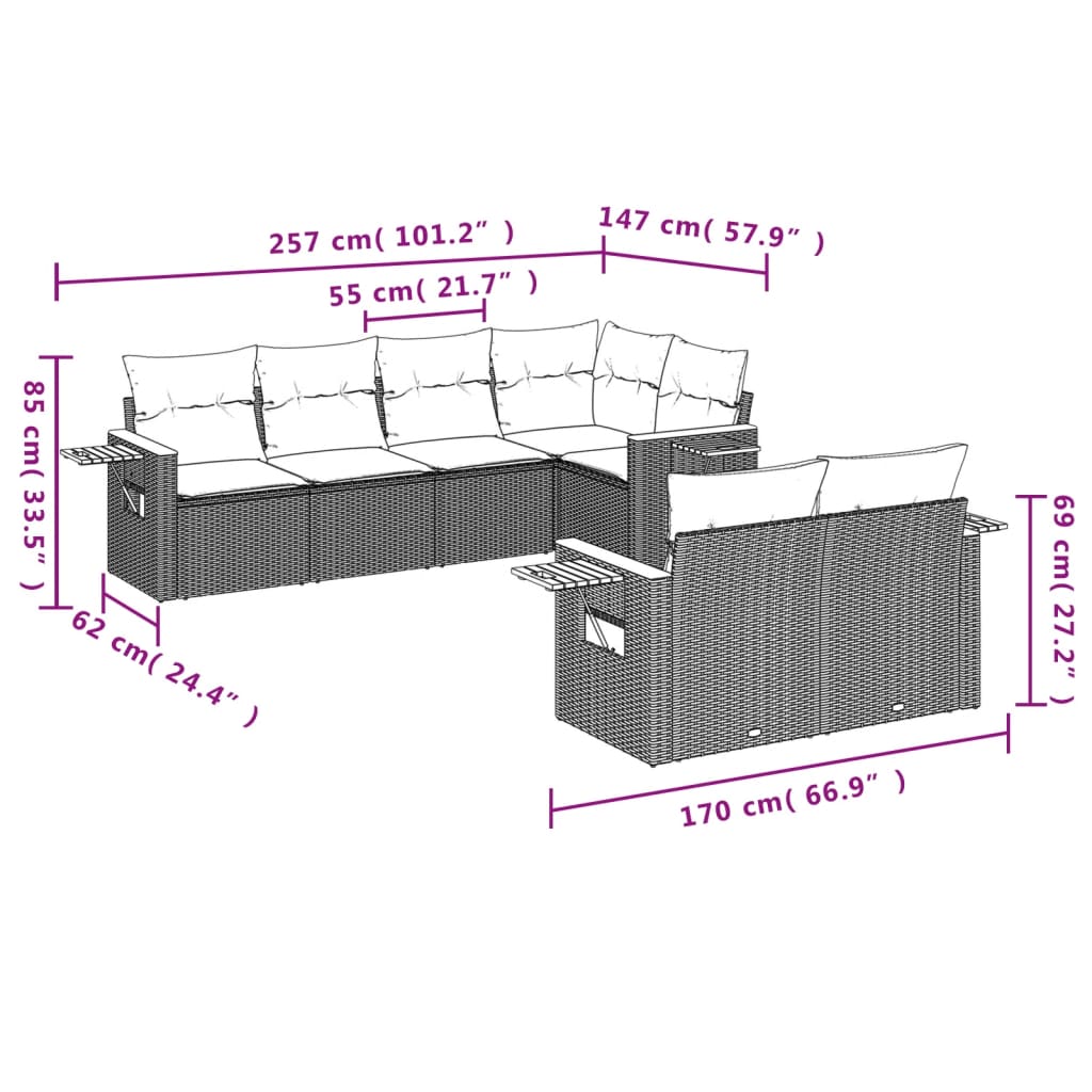 Set canapele de grădină, 7 piese, cu perne, bej, poliratan