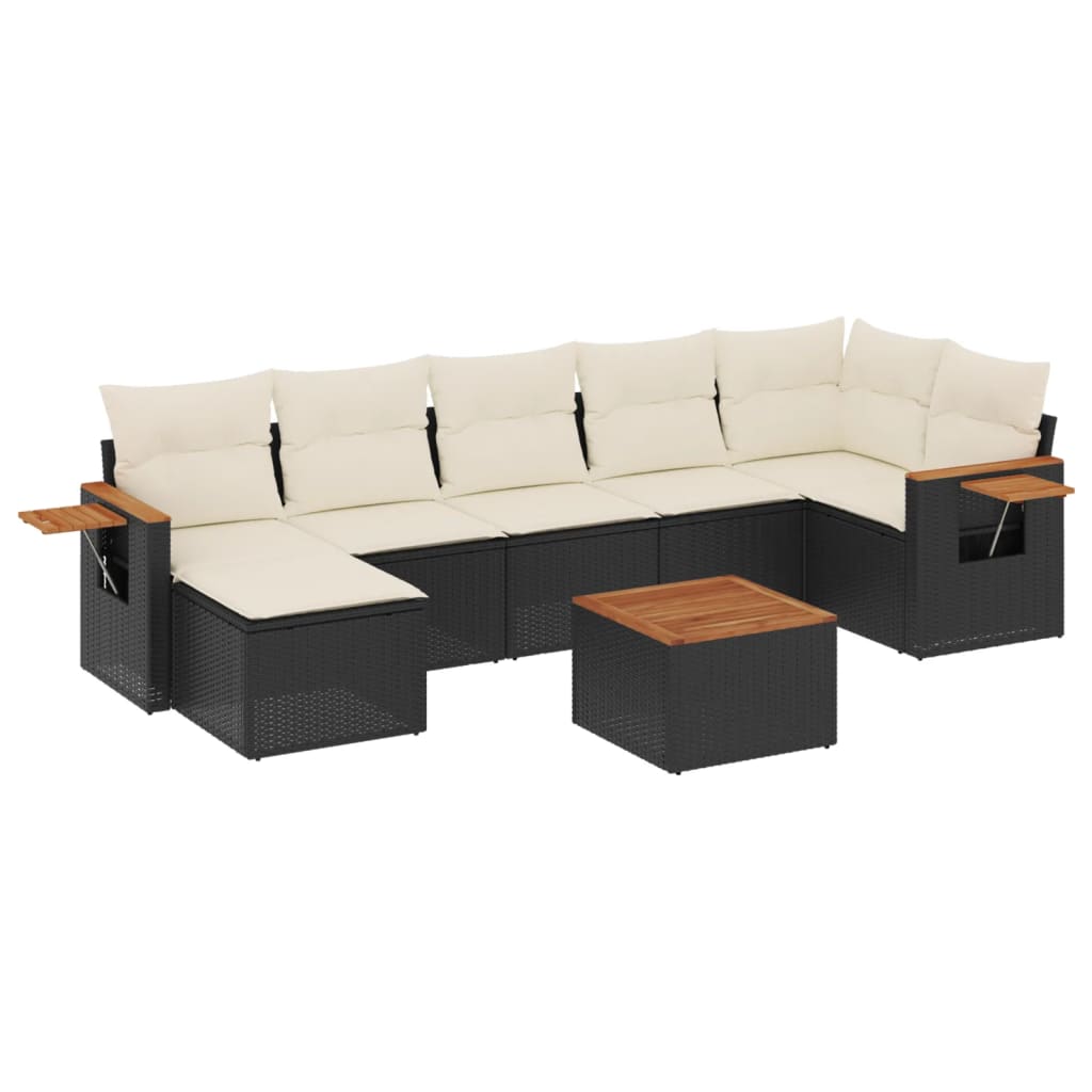 Set mobilier de grădină cu perne, 8 piese, negru, poliratan