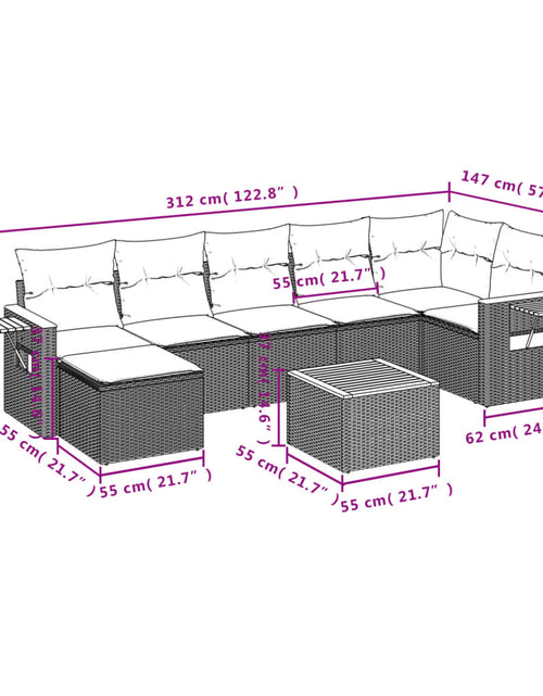 Încărcați imaginea în vizualizatorul Galerie, Set mobilier de grădină cu perne, 8 piese, negru, poliratan
