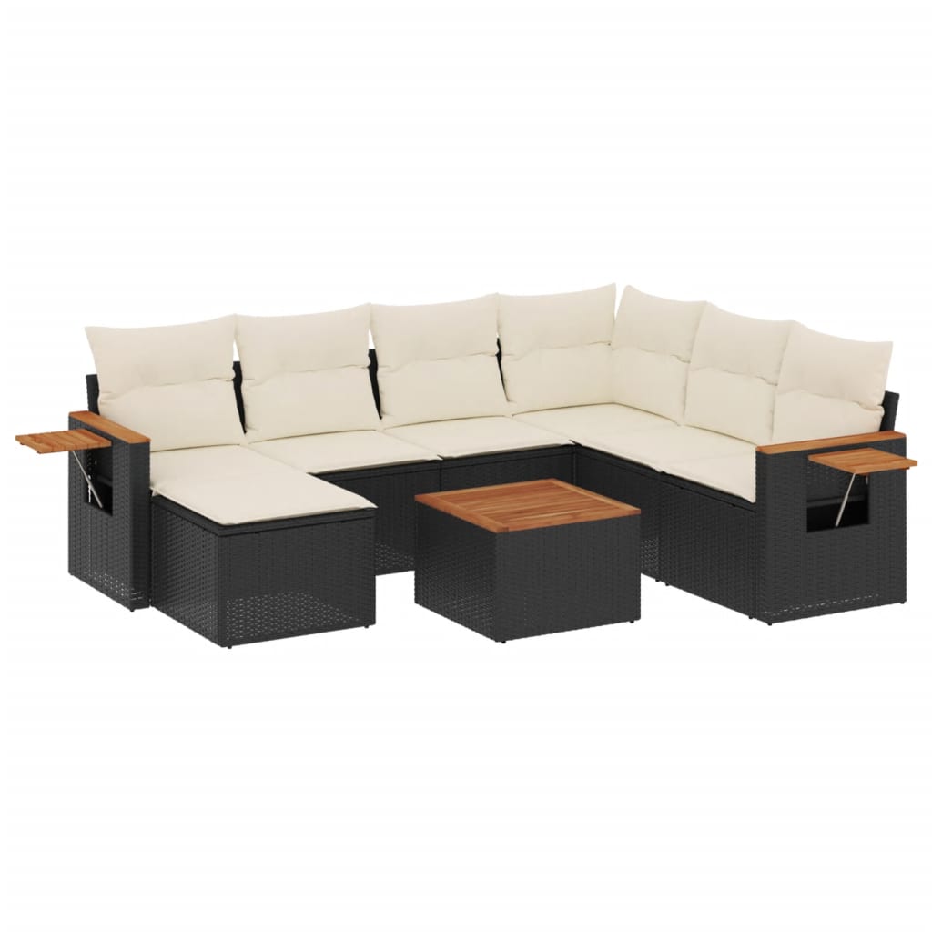 Set mobilier de grădină cu perne, 8 piese, negru, poliratan