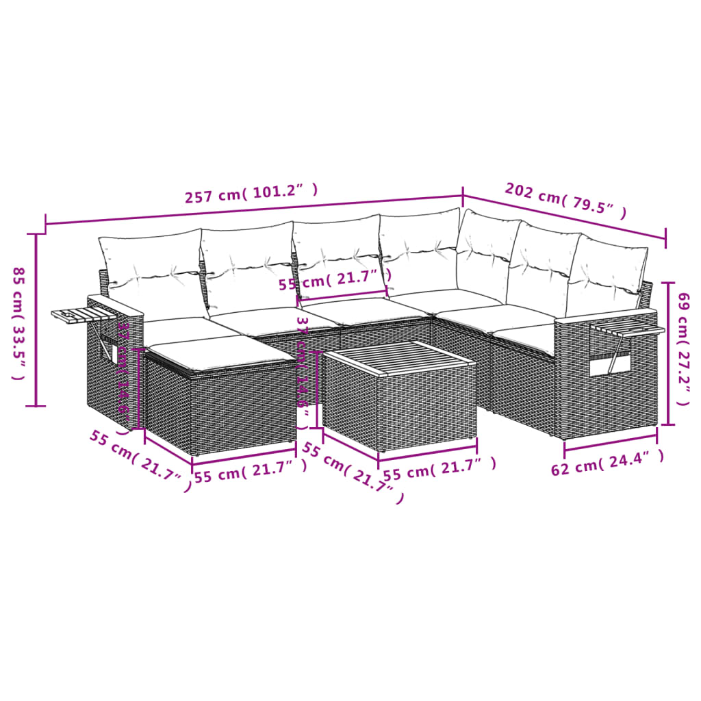 Set mobilier de grădină cu perne, 8 piese, negru, poliratan