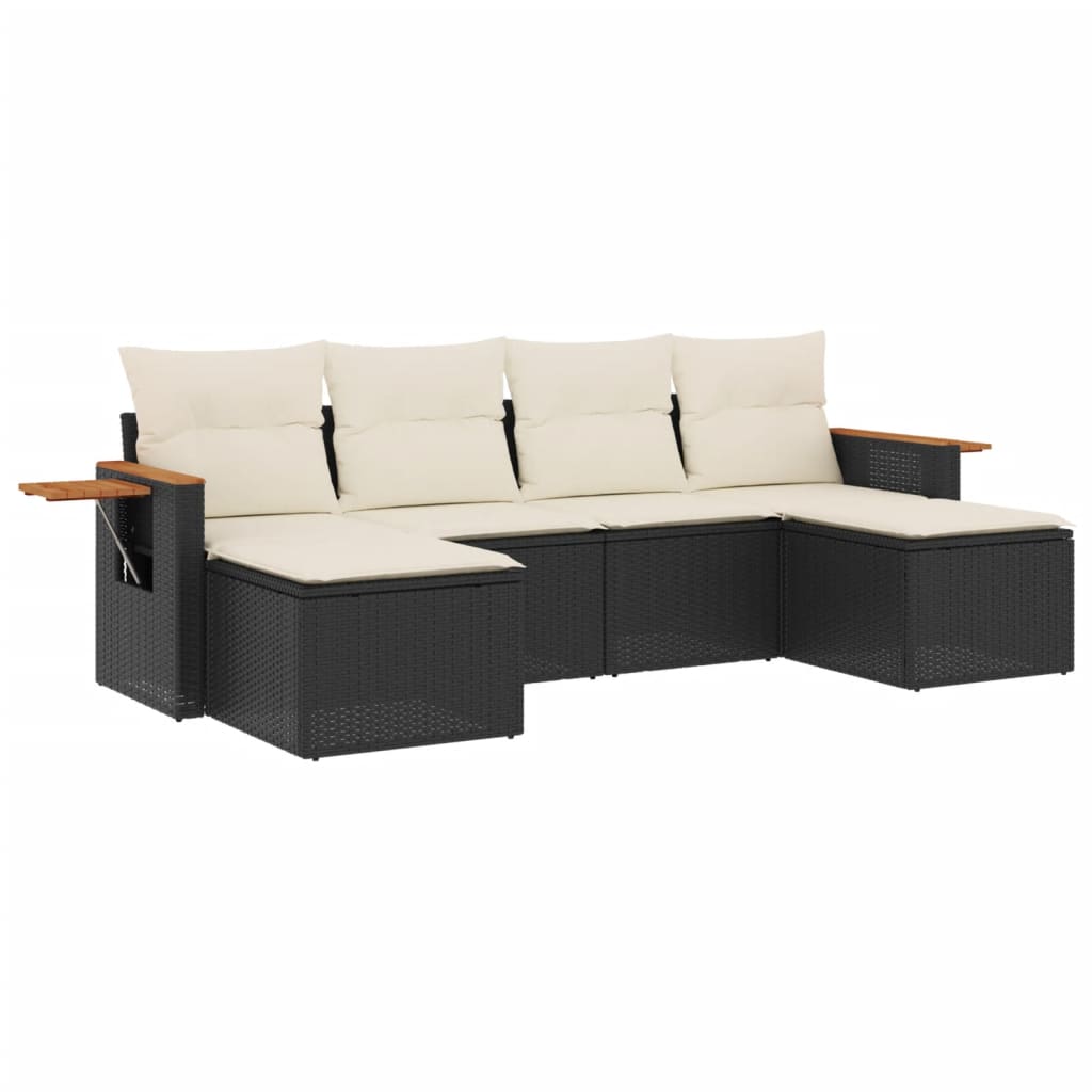 Set mobilier de grădină cu perne, 6 piese, negru, poliratan