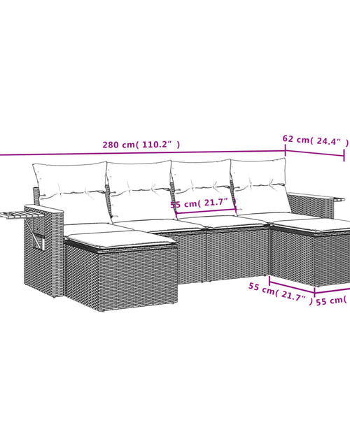 Încărcați imaginea în vizualizatorul Galerie, Set mobilier de grădină cu perne, 6 piese, negru, poliratan
